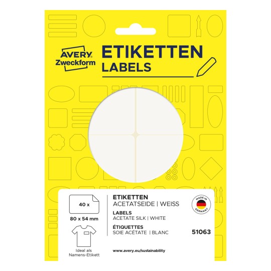 Pakkauskuva: Avery Zweckform, tuote: 51063, koko: 80 x 54 mm, sisältö: 40 etikettiä / 10 arkkia, /arkki?
