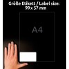 Koon vertailu käden kanssa, artikkeli: B7173-50, yksi arkkia erittäin kestäviä kalvotarrat, koko: 99 x 57 mm, väri: valkoinen?